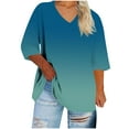 thumbnail image 3 of Mevxay Women Plus Size Tops 3/4 Sleeve V Neck T-Shirts Casual Loose Gradient Basic Tees Fall Summer Tops Navy 3XL, 3 of 4