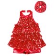 thumbnail image 3 of iiniim Costume de Danse pour Filles, Robe à Volants avec Paillettes, Robe de Performance Latin Jazz avec Attache-Cheveux Rouge 16, 3 of 5