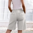 thumbnail image 6 of Costeam Womens Linen Blend Drawstring Elastic Waist Bermuda Shorts with Patch Pockets Casual Summer Mid Thigh Shorts, 6 of 6