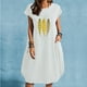 thumbnail image 1 of Puntoco Vestido Estampado De Dos Bolsillos Con Cuello Redondo Y Manga Corta De Color Liso Para Mujer Blanco M,Regalos Para Mujer Joven, 1 of 4
