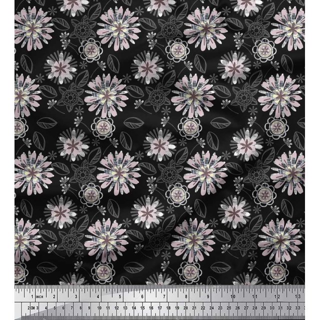 Soimoi Moss Georgette Fabric Artistic Floral Printed Fabric 1 Yard 42 Inch Wide