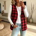 thumbnail image 3 of Rrxhxhs Vest for Women Buffalo Plaid V Neck Button Front Loose Casual Sleeveless Jacket,Red,L, 3 of 5
