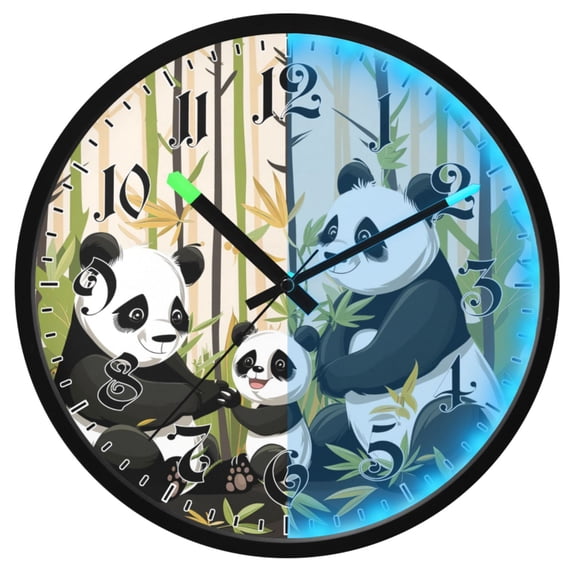 Ryvnso Cute Panda Family 12 Inch Night Light Wall Clock Luminous Silent Battery Operate Clocks
