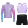 thumbnail image 5 of Miutii Kids Girls 3 Piece Dance Outfits Cross Back Crop Top and Shorts with Full Zipper Jacket Set Purple 16, 5 of 9