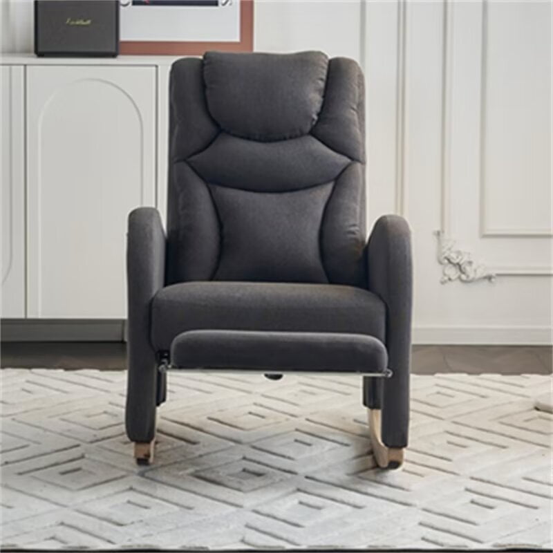 Rocking Chair Nursery - Modern Linen Upholstered Gliding Rocker Chair Lounge Chair with Adjustable Footrest, High Back Wingback Armchair Comfy Single Sofa Chair for Living Room, Dark Gray