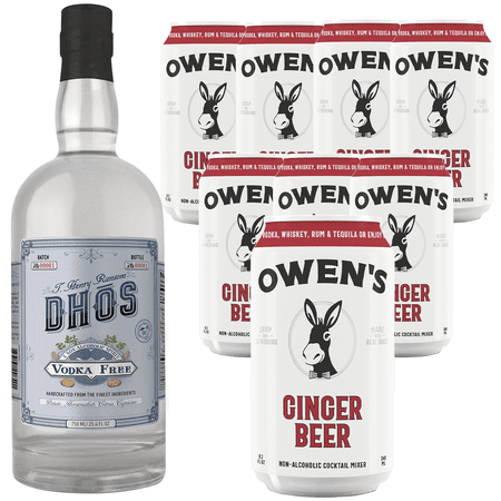 Dhōs Handcrafted Non-Alcoholic Vodka 750 ML Bottle w Pack Owen’s Mixers Ginger Beer 8.2 OZ Cans - Keto-Friendly, Zero Sugar, Zero Calories, Zero Proof - Perfect for Mocktails - A