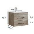 thumbnail image 3 of Spaco 24-Inch Wood Grain Wall-Mounted Bathroom Vanity with Double Drawers, White Ceramic Sink, and Black Aluminum Frame Mirror, Modern and Minimalist Vanity for Indoor, Gray, 3 of 9