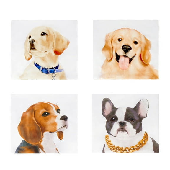 Cute Throw Pillow Covers Set of 4,  Decorative Golden Retriever Bulldog Beagle Labrador Dog Portrait Microfiber Cushion Covers for Sofa Couch Bed, 18 x 18 Inches