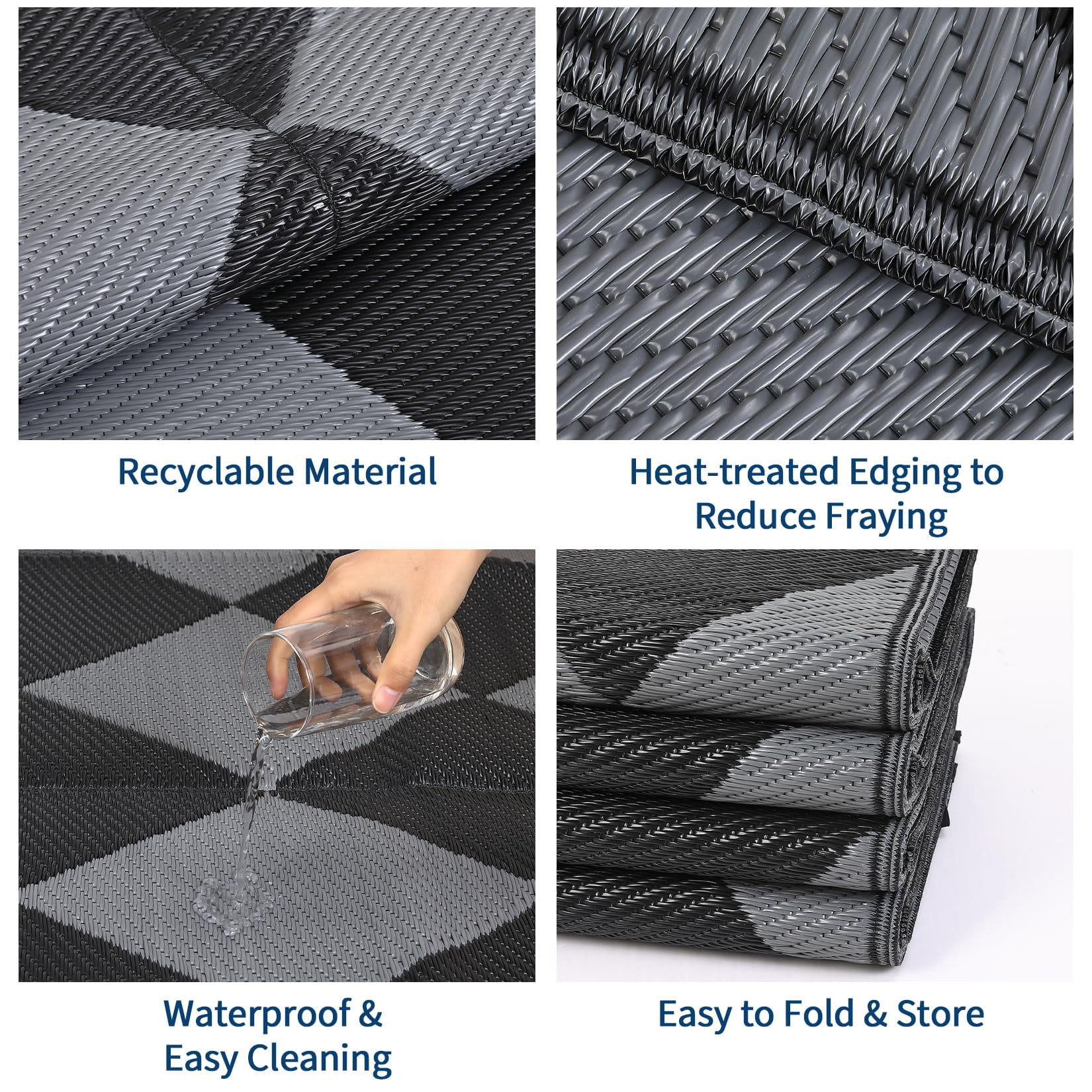 Volkmi Check Adult Outdoor Rugs, 9x12ft, Waterproof,Collapsible, Easy Clean