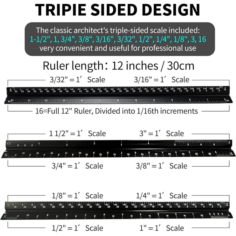 Architectural Scale Ruler 12 Aluminum Architect Triangular Blue Students  New