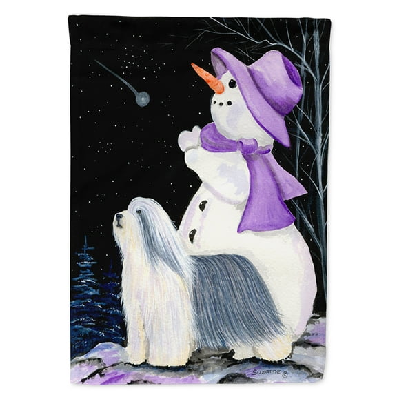 Snowman with Bearded Collie Flag Canvas House Size