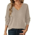 thumbnail image 2 of TrendOFT V Neck Sweaters for Women Fall Long Sleeve Cable Knit Oversized Sweater Top Casual Pullover Trendy Jumper Khaki M, 2 of 6
