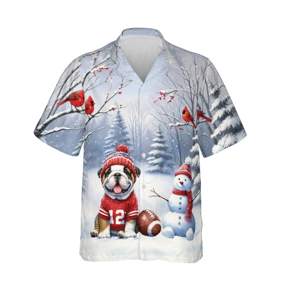 Hello Winter Bulldog Football Snowman Welcome Snowy Morning Hawaiian Shirt Breathable Summer Unisex Merch Dog Lover Gifts Idea - 01012