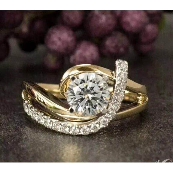 2Ct Round Cut Simulated Diamond Women's Engagement Rings 14K Yellow Gold Plated