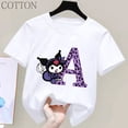 thumbnail image 2 of Camiseta de manga corta de verano para niños de Sanrio con letras de la A a la Z de Kuromi Anime, ropa suave con forma de corazón para niñas, regalo de cumpleaños kawaii, 2 of 5