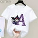 thumbnail image 2 of Camiseta de manga corta de verano para niños de Sanrio con letras de la A a la Z de Kuromi Anime, ropa suave con forma de corazón para niñas, regalo de cumpleaños kawaii, 2 of 5