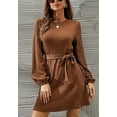 thumbnail image 2 of Textured Knit Bishop Sleeve Dress for Women Above Knee Length, 2 of 5