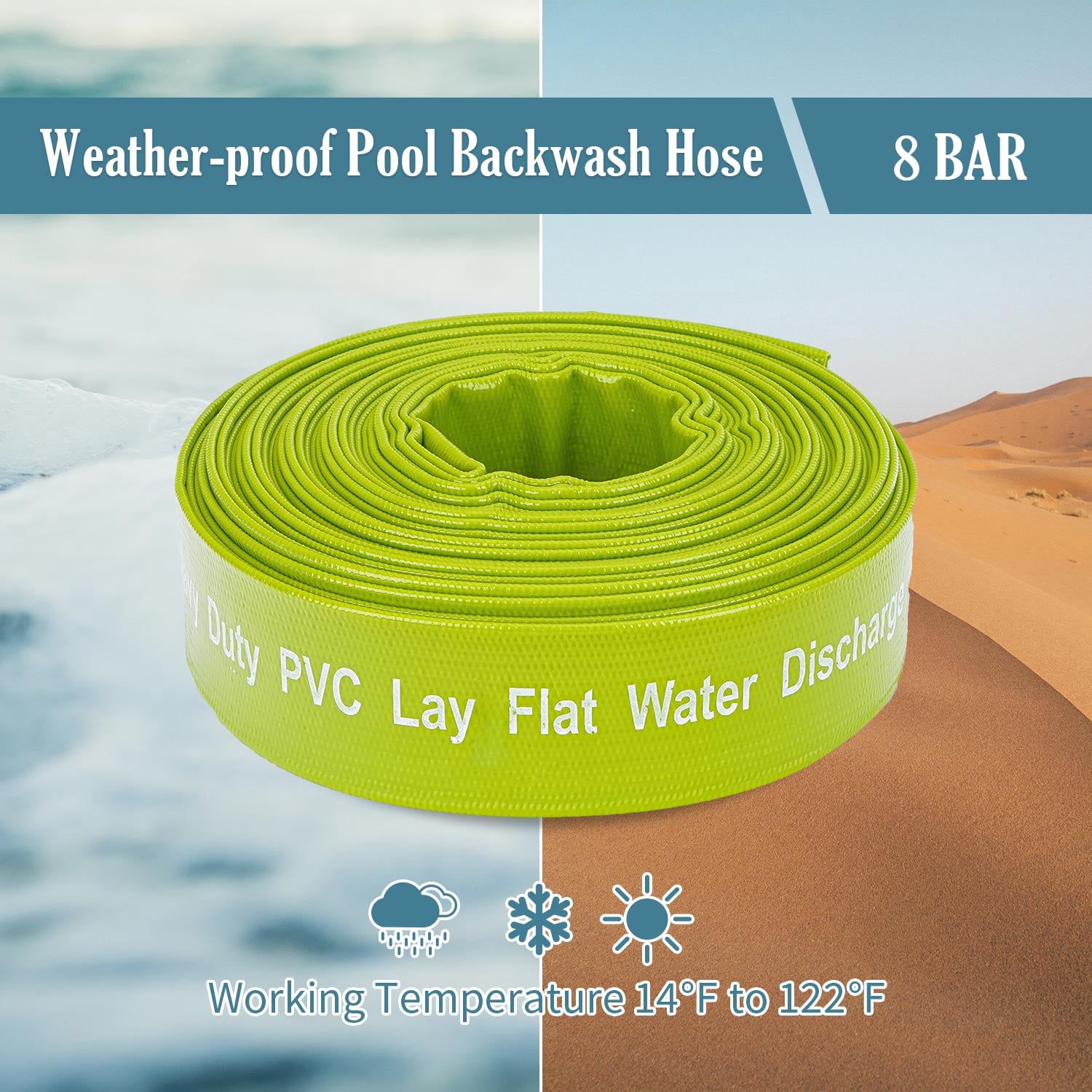 Green Expert 1.5" ID PVC Lay-Flat Discharge Hose Pump Draining Kit Heavy Duty Pool Filter Backwash Hose Great for Water Disposal in Garden Pond Flooded House 50 Feet Length