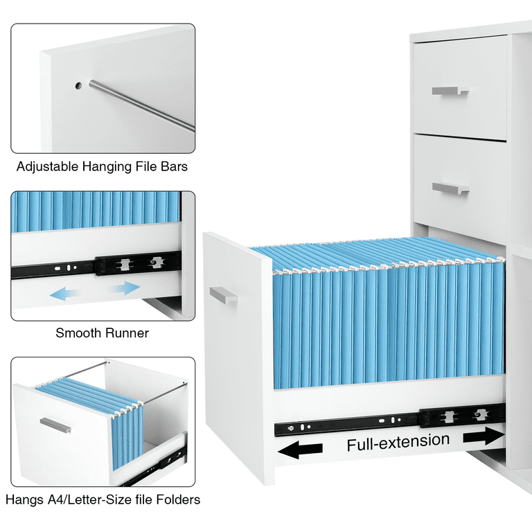 Richya Wood File Cabinet , Printer Stand with Open Storage Shelf, 3-Drawer  File Cabinet, Home Office White