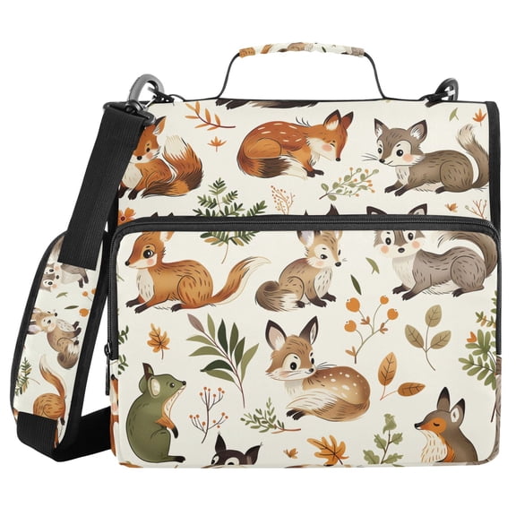 3 Ring Zipper Binder with Shoulder Strap Waterproof Trapper Keeper 2 Inch D-Ring 500 Sheets Capacity Cute Fox and Plant