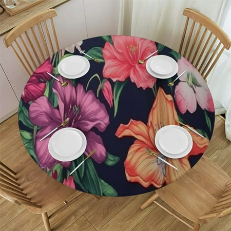 

Sheronv Flowers Leaves Painting Round Table Cover Stain Resistant Washable Indoor Outdoor Tablecloth Kitchen Dining Wedding Parties Waterproof Fabric 100% Polyester 54-58
