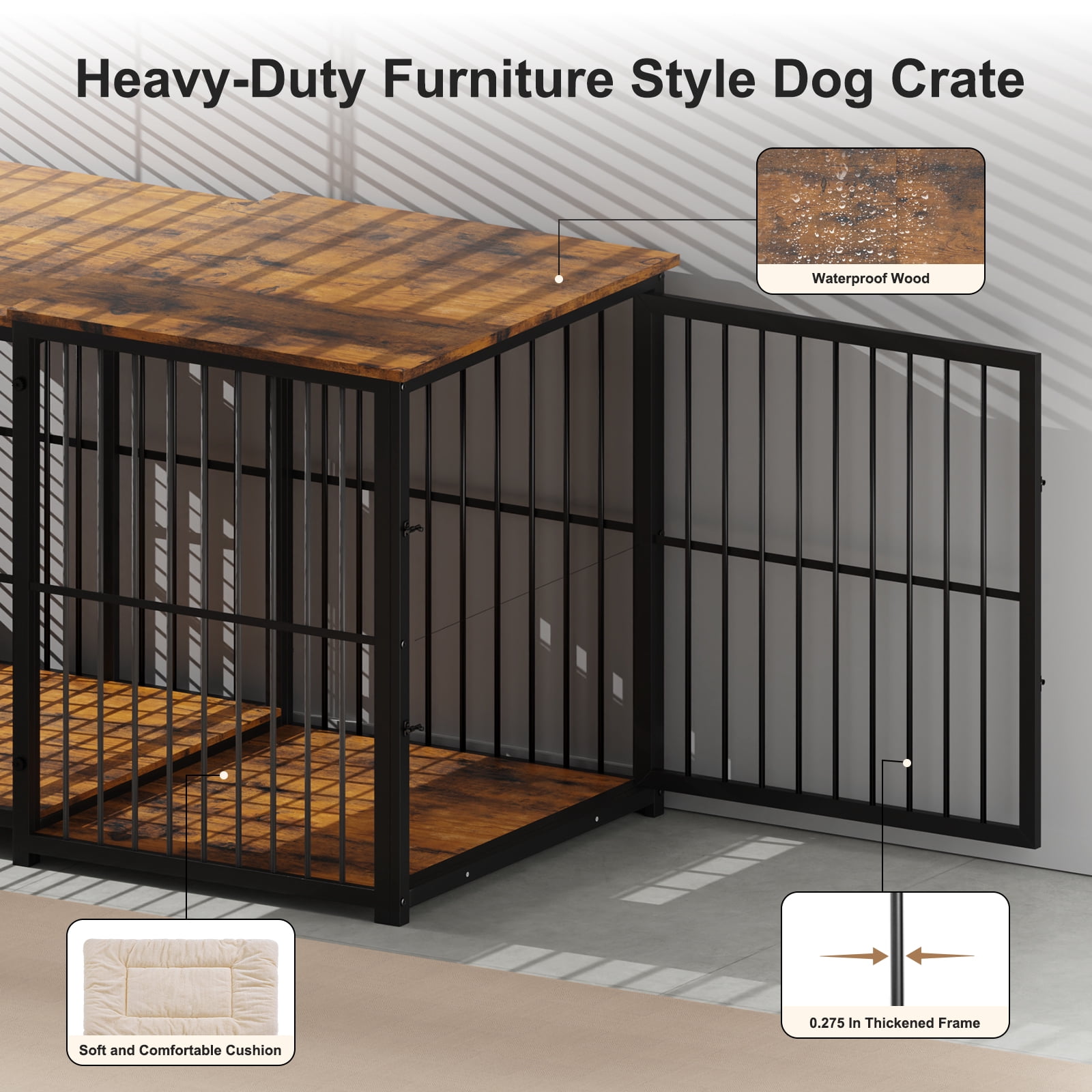 Erinnyees Large Dog Crate Furniture, Retractable Dog Kennel Furniture, Wooden Large Dog Kennel Indoor, Heavy-Duty Dog Cage Furniture with 3 Levels of Adjustable Size,45.6" L