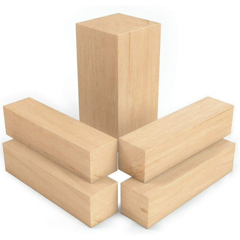 5pcs Basswood Carving Block Natural Soft Wood Carving Block 2 Sizes Portable Unfinished Wood Block Carving Whittling Art Supplies for Beginner Expert