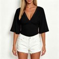 thumbnail image 2 of vigerkar Women Y2K Striped V Neck Cinched Waist Tops Batwing Sleeve Backless Shirt | Short Sleeve Ruched Crop Tops, Open Back Fitted Tee Shirt, Summer Going Out (Black, L), 2 of 7
