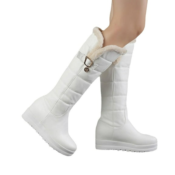 Platform Winter Knee High Boots Women Thicken Plush Warm Round Toe Snow Booties Pull on Tall Boots