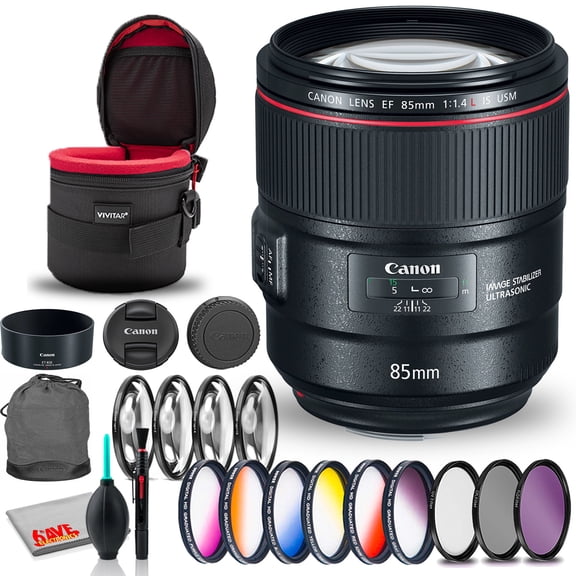 Canon EF 85mm f/1.4L IS USM Lens Bundle +Cleaning Kit, Filter Kit, and Padded le
