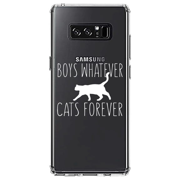 DistinctInk Clear Shockproof Hybrid Case for Samsung Galaxy Note 8 - TPU Bumper Acrylic Back Tempered Glass Screen Protector - Boys Whatever, Cats Forever