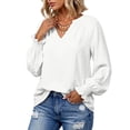 thumbnail image 2 of Hurxie Blouses for Women Dressy Casual Flowy Boho Tops V Neck Long Sleeve Shirts Spring Outfits White,XL, 2 of 6