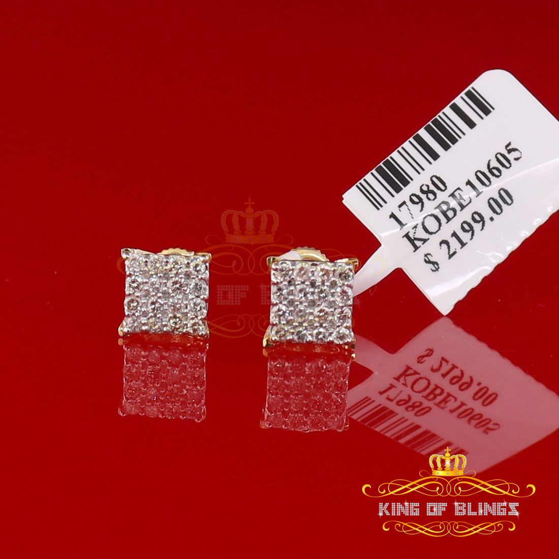 King of Bling's 10K Real Yellow Gold with 0.50 CT Diamond Square Stud Earring For Women And Men