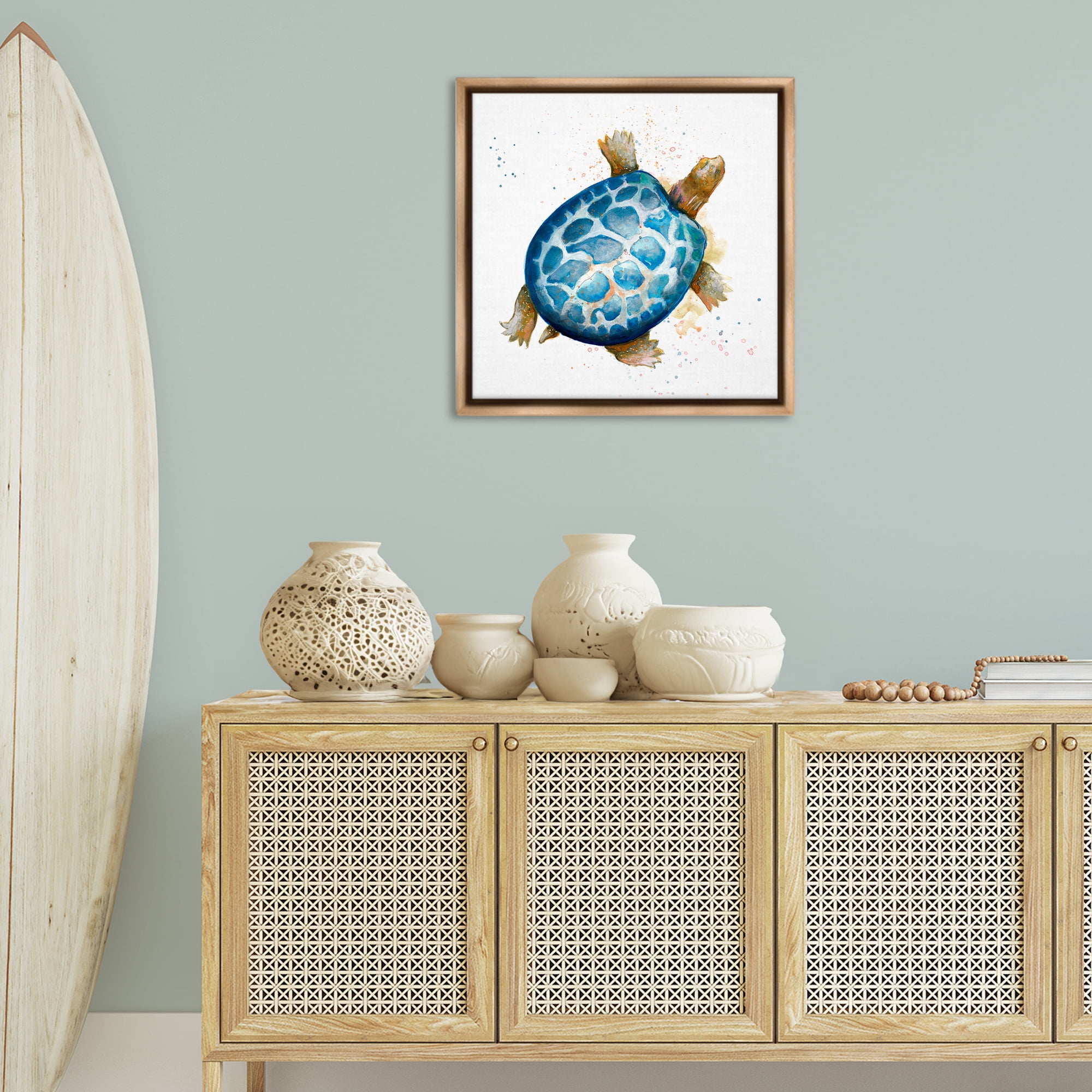 Stupell Industries Modern Speckled Turtle Animals & Insects Painting Brown Floater Framed Canvas Art Print Wall Art, 25 x 25