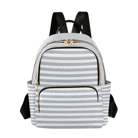 Qxltty Quilted Backpack for Women, Gray Stripes Travel Daypack with Front Pocket for Casual Daily Use