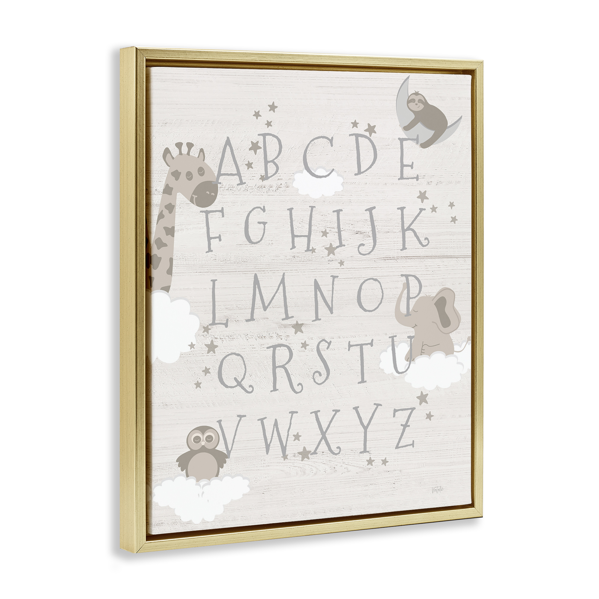Stupell Industries Neutral Beige Alphabet Animals & Insects Painting Gold Floater Framed Art Print Wall Art, 17 x 21