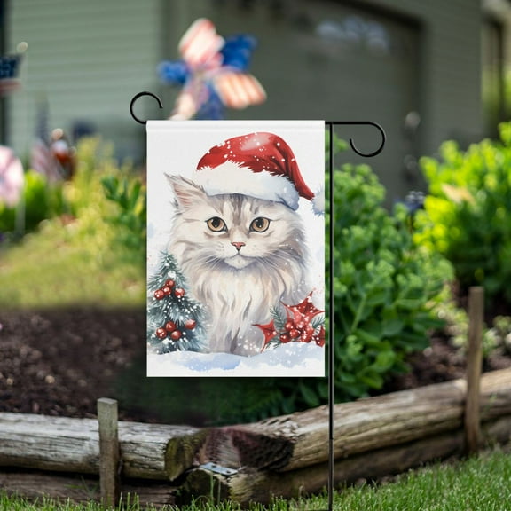 Cat Christmas Snow Garden Flag Double Sided Outdoor Banners for Courtyard Outdoor Lawn Farmhouse Holiday Decorations