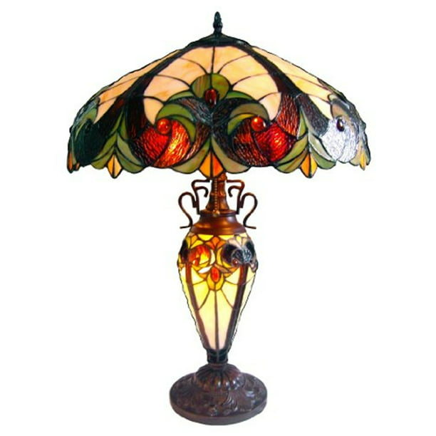 Victorian Double Lit Table Lamp, Bronze Stained Glass Table Lamp Parts