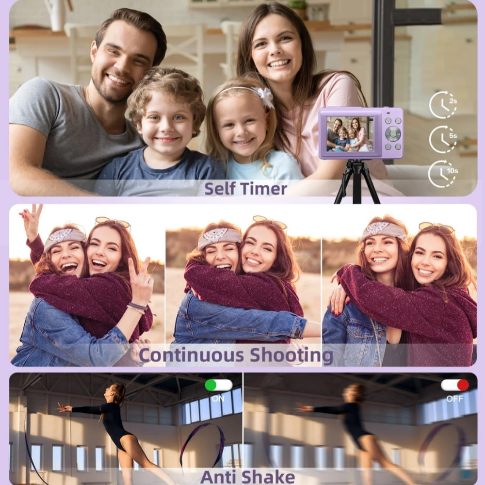 Melcam 1080P Digital Camera 44MP 16X Digital Zoom Compact Point and Shoot Camera Portable Small Camera Starter Camera for Teens Students Boys Girls Seniors（purple）