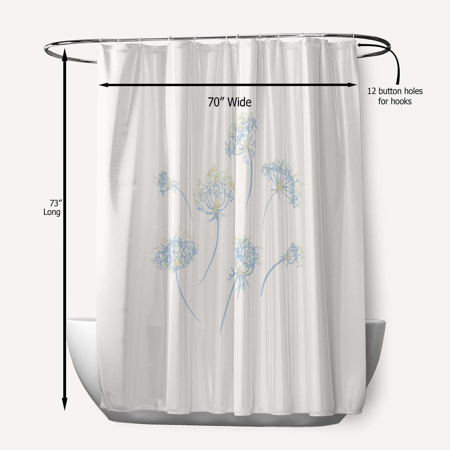 Simply Daisy 70" W x 73" L Just Dandy Polyester Shower Curtain, Light Blue [1 Ct]