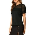 thumbnail image 4 of Allegra K Women's Round Neck Lace Keyhole Back Puff Short Sleeve Tops, 4 of 6