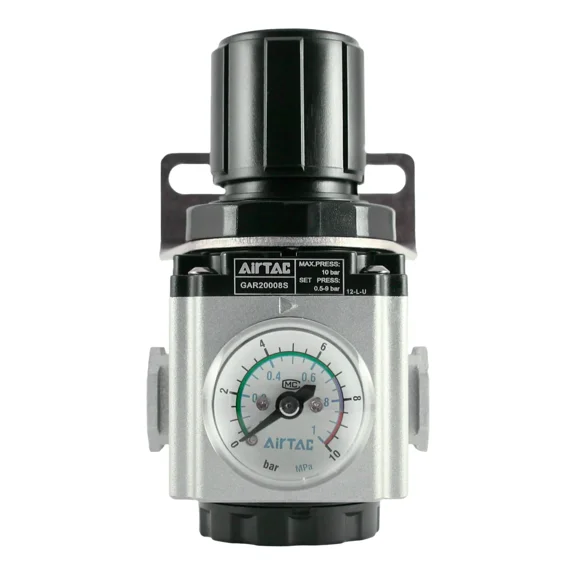 AirTac Air Pressure Regulator, Port 1/4", 0.05~0.9 MPa (7~130 psi), Article Number: GAR20008SG