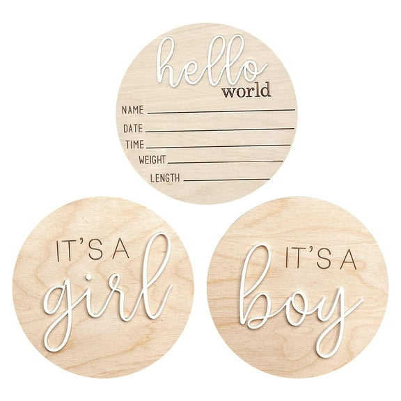 Yttmshdga Newborn Baby Wooden Announcement Sign Set 3 Piece Keepsake For Boys & Girls Gender Reveal Birth Stats & Photo Prop Household Pendant