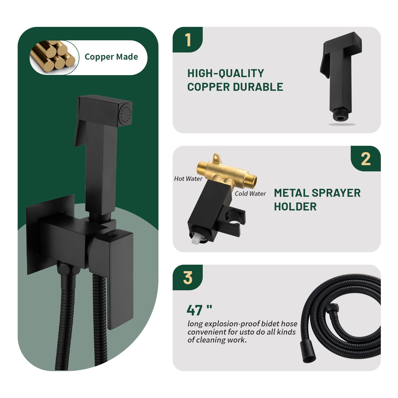 Cobbe Adjustable Temperature Handheld Bidet Sprayer kit for Toilet Bathroom Wall Mounted Toilet Attachment for Hygienic Cleaning Matte Black