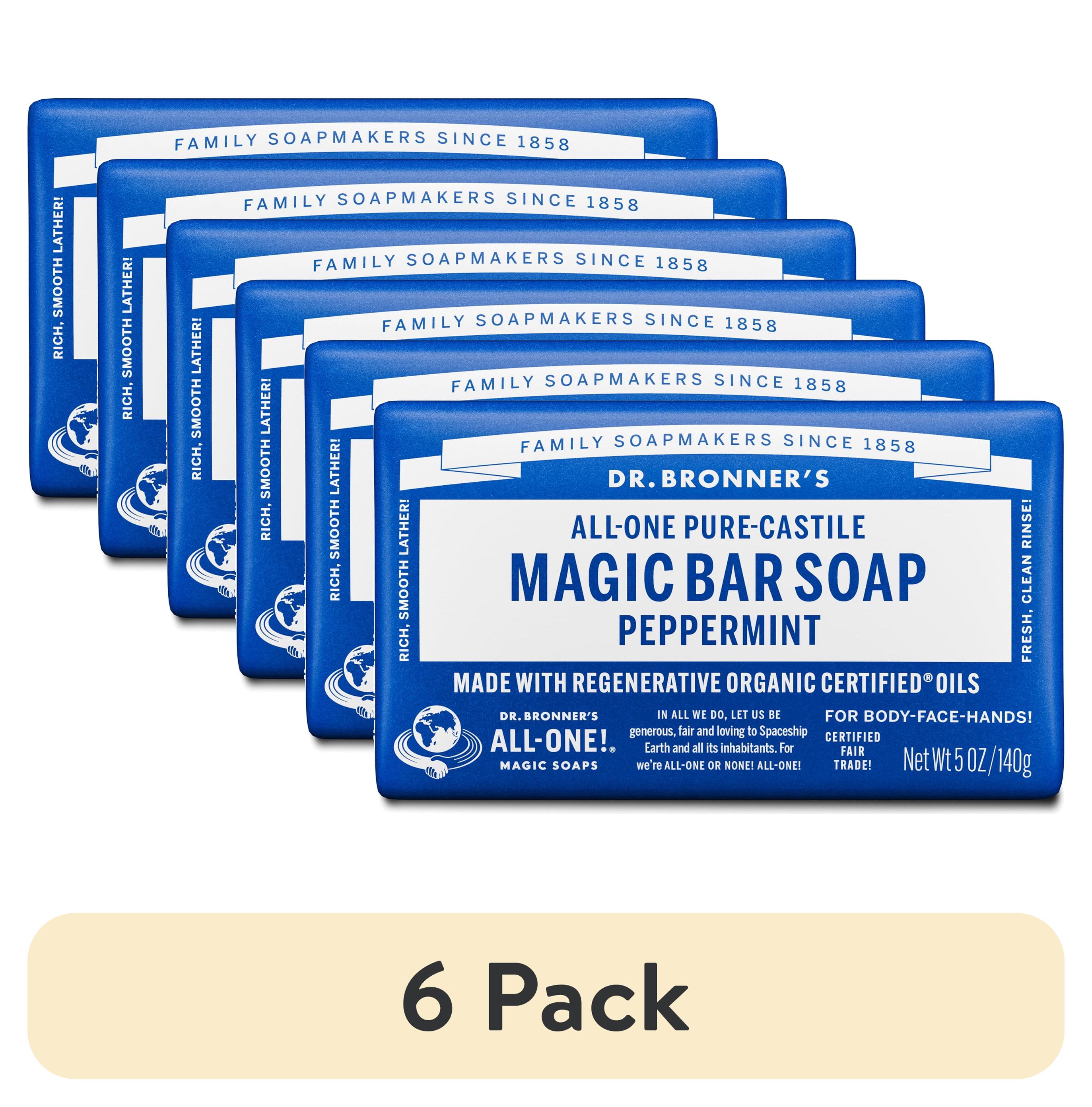 (6 pack) Dr. Bronner's Magic Soap Pure-Castile Bar, Organic Coconut Oil, Peppermint, 5 oz