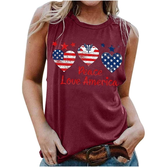 Fewfanhot Women's 4th of July American Flag Print Tank Top, Sleeveless Patriotic Blouse Casual Summer Loose Fit Top, S-3XL