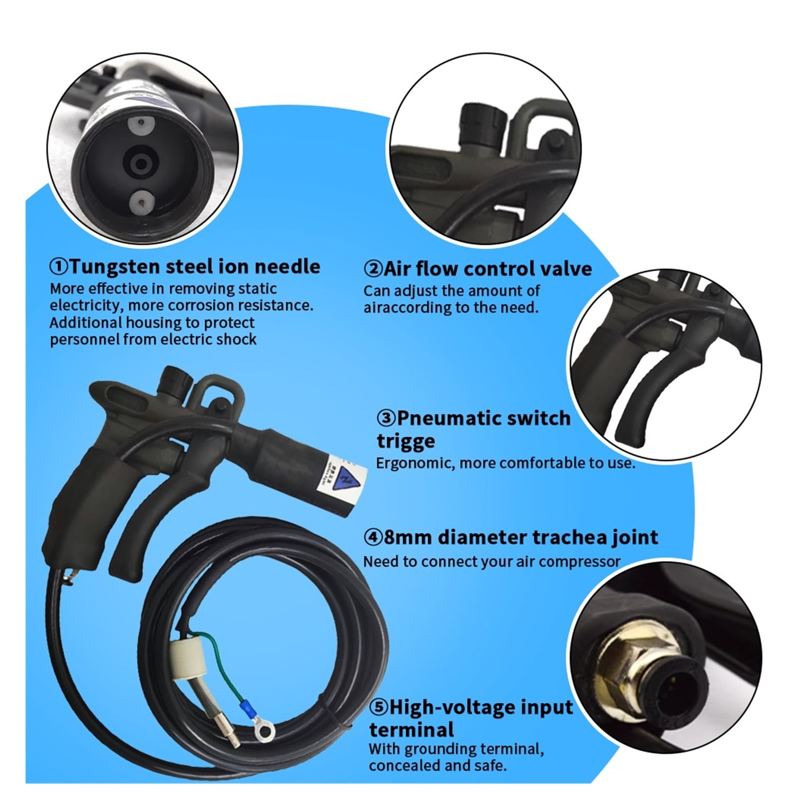 Air Gun Anti-Static Industrial Dust Removal Air Gun Double-Needle High   nerator