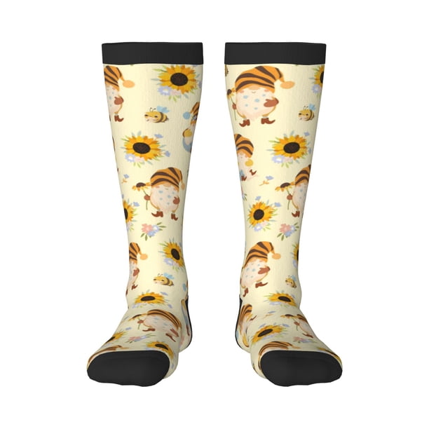Fotbe Watercolor Bee Honey Honeycomb Bee Calcetas Divertidas Estampadas para Hombre y Mujer, Calcetas de Algodón hasta la Rodilla para Caminar, Correr, Enfermería y Embarazo