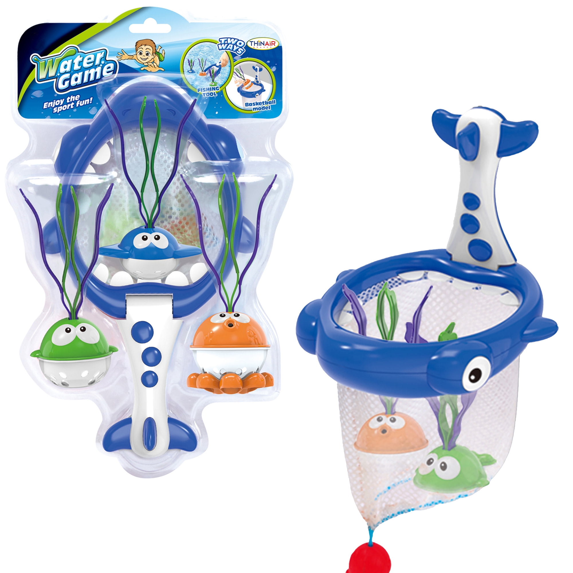 Scooba Duck: Net The Fish Water Game - 4pc Bath & Pool Toy, Shark-Themed Catch Net, 3 Adorable Fish Friends, 2-Way Play: Basketball & Fishing, Kids 3+