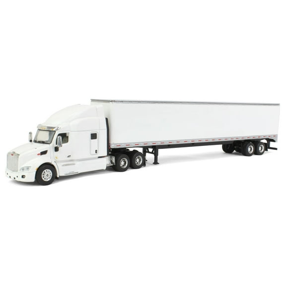 Spec Cast 1/64 White Peterbilt 579 Sleeper & White Trailer w/ Single Rear Door 33774